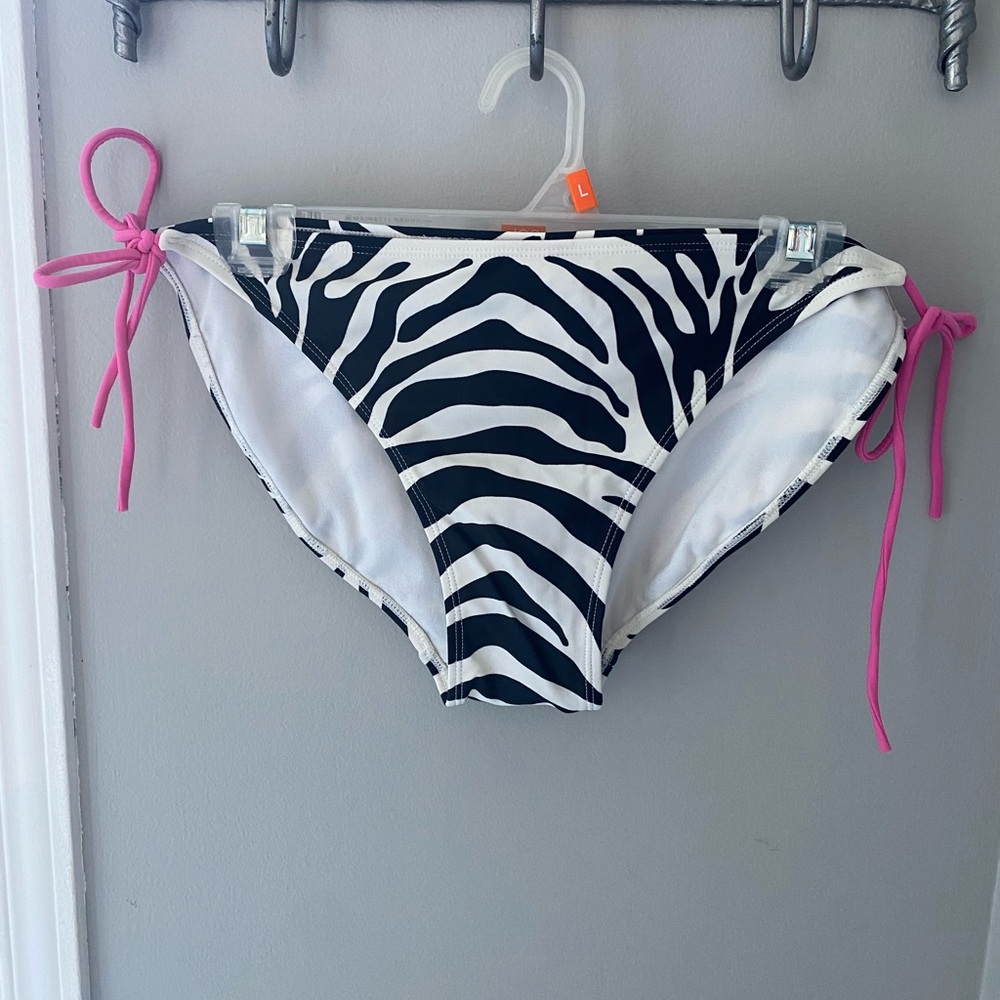 🔴 Zebra Print Bikini Bottom with Pink Ties
